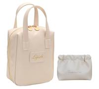 2024 New Eretinputc Makeup Bag, Premium Makeup Bag for Women and Girls, PU Leather Travel Makeup Bag, Large Capacity Toiletry Cosmetic Bag with Divider and Handle (White Mix)