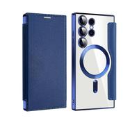 2024 New Leather Textured Flip Phone Case for Samsung S24 S23 S22 Ultra Plus, Magnetic Wireless Charging Covers with Credit Card Holder (Dark Blue,S25PLUS)