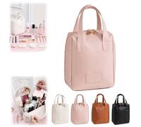 2024 New Premium Makeup Bag,Large Capacity Double Zipper Travel Cosmetic Bags,PU Leather Waterproof Make Up Organizer,Multi Compartment Portable Toiletry Bag with Handle and Divider (Pink)