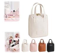 2024 New Premium Makeup Bag,Large Capacity Double Zipper Travel Cosmetic Bags,PU Leather Waterproof Make Up Organizer,Multi Compartment Portable Toiletry Bag with Handle and Divider (White)