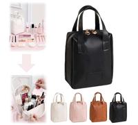 2024 New Premium Makeup Bag,Large Capacity Double Zipper Travel Cosmetic Bags,PU Leather Waterproof Make Up Organizer,Multi Compartment Portable Toiletry Bag with Handle and Divider (Black)
