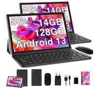 2024 Newest Tablet 10 Pulgadas 14GB RAM+128GB ROM (1TB TF), Android 13 Octa-Core, 5G + 2.4G WiFi, Bluetooth 5.0, GMS Certified, GPS, 6000mAh, 8MP+5MP, Tablet PC con con Funda, Teclado y Ratón, Negro