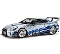 2024 Nissan GT-R (R35) Liberty Walk Silhouette Plateado con Rayas Azules 1:43 So