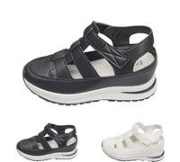 2024 Nuevas Sandalias de cuña con Plataforma Transpirable ahuecadas para Mujer, Zapatillas de Cuero con Punta Cerrada, cómodas Sandalias Informales con Estilo (UE-39,Negro)