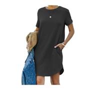 2024 Nuevo Vestido Camisero Casual de Verano de Manga Corta para Mujer Vestidos básicos de Color sólido con Bolsillos (Small,Black)