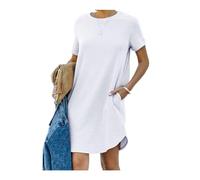 2024 Nuevo Vestido Camisero Casual de Verano de Manga Corta para Mujer Vestidos básicos de Color sólido con Bolsillos (Small,White)