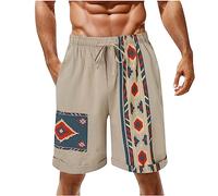 2024 Pantalones de algodón y cáñamo Cortos de Playa Hombre Verano Vintage Estampada Recto Casual Moda Bolsillos Fitness Casual Fiesta Playa Moda Fresco Transpirable Delgado cómodo Código Grande