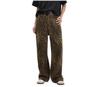 2024 Pantalones Vaquero Mujer Jeans Moda Pantalón Largo Leopardo Mezclillas Pierna Ancha Casual Bolsillo Denim Verano Primavera Vintage Suelto Cintura Alta Original Jeans Pant