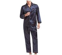 2024 Pijama Hombre Invierno Ofertas,Conjunto de Pijama Hombre de Seda Saté Conjunto de Camisa Manga Larga con Bolsillo y Pantalones Largos Traje de Lunares Suaves y Cómodo Pijama Hombre Ropa Casa