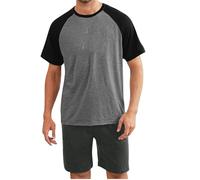 2024 Pijama Hombre Rebajas,Conjunto de Pijama Corto de Algodón para Hombre Talla Grande Traje de Casa de Dos Piezas Block Color Camiseta Manga Corta y Pantalon Corto Juego de Pijama Suave y Ligero