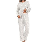 2024 Pijama Mujer Invierno Franela Felpa - Conjunto Camiseta Manga Larga y Pantalón Largo Suave - Ropa Casa Con Patrón de Corazón Cálido Cómodo - Ropa de Dormir Forro Polar