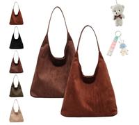 2024 Suede Bags For Women, Brown Suede Tote, Suede Tote Bag with Compartments, Leather Hobo Bags For Women, Large Retro Suede Shoulder Bag Travel Shopping Bag (A+E)