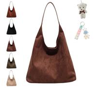 2024 Suede Bags For Women, Brown Suede Tote, Suede Tote Bag with Compartments, Leather Hobo Bags For Women, Large Retro Suede Shoulder Bag Travel Shopping Bag (Brown-A)