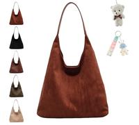 2024 Suede Bags For Women, Brown Suede Tote, Suede Tote Bag with Compartments, Leather Hobo Bags For Women, Large Retro Suede Shoulder Bag Travel Shopping Bag (Light Brown-E)