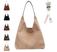 2024 Suede Bags For Women, Brown Suede Tote, Suede Tote Bag with Compartments, Leather Hobo Bags For Women, Large Retro Suede Shoulder Bag Travel Shopping Bag (Beige-D)