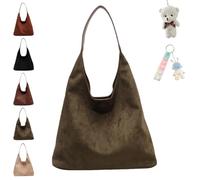 2024 Suede Bags For Women, Brown Suede Tote, Suede Tote Bag with Compartments, Leather Hobo Bags For Women, Large Retro Suede Shoulder Bag Travel Shopping Bag (Green-C)