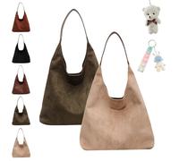 2024 Suede Bags For Women, Brown Suede Tote, Suede Tote Bag with Compartments, Leather Hobo Bags For Women, Large Retro Suede Shoulder Bag Travel Shopping Bag (C+D)