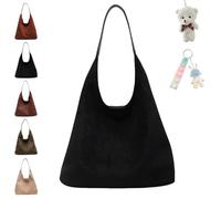 2024 Suede Bags For Women, Brown Suede Tote, Suede Tote Bag with Compartments, Leather Hobo Bags For Women, Large Retro Suede Shoulder Bag Travel Shopping Bag (Black-B)