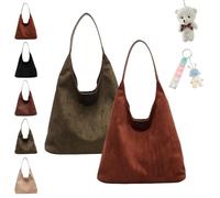 2024 Suede Bags For Women, Brown Suede Tote, Suede Tote Bag with Compartments, Leather Hobo Bags For Women, Large Retro Suede Shoulder Bag Travel Shopping Bag (C+E)