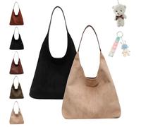 2024 Suede Bags For Women, Brown Suede Tote, Suede Tote Bag with Compartments, Leather Hobo Bags For Women, Large Retro Suede Shoulder Bag Travel Shopping Bag (B+D)