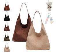 2024 Suede Bags For Women, Brown Suede Tote, Suede Tote Bag with Compartments, Leather Hobo Bags For Women, Large Retro Suede Shoulder Bag Travel Shopping Bag (A+D)