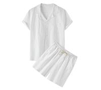 2024 Traje de Hombre Lino pantalón Corto Manga Corta Verano de para Vacaciones Playa Regular Running Ajustar la Cintura elástica Vintage Aire Libre Color sólido Hawaiana Fresco y Transpirable