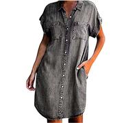 2024 Vestidos Corto para Mujer Vestido de Vaquero Camisa Camiseta Moda Primavera Verano Vestidos Manga Corta de Vaquero Casual Fiesta Denim Vestidos Bolsillos