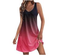 2024 Vestidos Corto para Mujer Vestido Verano degradados Moda Casual Fiesta Playa Vestidos sin Manga Bolsillo Cuello en V Basic Suelto Elegante Vestidos de Noche Diario Vacaciones Bohemio