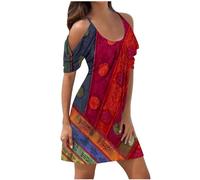 2024 Vestidos Corto para Mujer Vestido Verano Estampados Floral Moda Fiesta Playa Casual Sexy Vestidos un Hombro Manga Corta Cuello Redondo Suelto Elegante Vestidos de Noche Vacaciones Bohemio