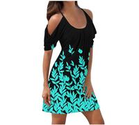 2024 Vestidos Corto para Mujer Vestido Verano Estampados Floral Moda Fiesta Playa Casual Sexy Vestidos un Hombro Manga Corta Cuello Redondo Suelto Elegante Vestidos de Noche Vacaciones Bohemio