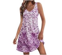 2024 Vestidos Corto para Mujer Vestido Verano Estampados Moda Casual Fiesta Playa Vestidos sin Manga Cuello en V Bolsillo Basic Suelto Elegante Vestidos de Noche Diario Vacaciones Bohemio