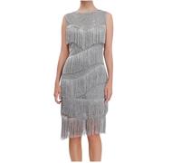 2024 Vestidos de Fiesta Mujer Elegantes,Vestido Fiesta Mujer Sexy Sin Manga Cuello Redondo Vestido Lentejuelas Mujer con Flecos Vintage Vestido Años 20 Brillante Vestidos de Cóctel Baratos