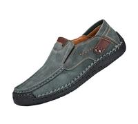 2024 Zapatos casuales para hombre Versión coreana de zapatos de cuero de soja grandes transpirables hechos a mano con almohadilla de talón para hombre, verde, 44 EU
