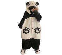 2025 2024 Pijama de invierno lindo terciopelo coral de dibujos animados para mujer, camisón grueso, se puede usar fuera de la casa Albornoz de viaje para mujer, Negro , M