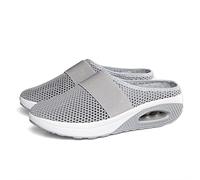 2025 Air Cushion Slip-On Walking Shoes Orthopedic Diabetic Walking Shoes, Air Cushion Shoes for Women, Mesh Orthopedic (Light Grey,37)