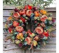 2025 Artificial Fall Wreath - Fall Wreaths for Front Door, Autumn Pumpkin Door Wreath with Berry Branche and Mixed Leaves, Autumn Decor for Halloween Thanksgiving Indoor Outdoor (1Pcs C)