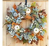 2025 Artificial Fall Wreath - Fall Wreaths for Front Door, Autumn Pumpkin Door Wreath with Berry Branche and Mixed Leaves, Autumn Decor for Halloween Thanksgiving Indoor Outdoor (1Pcs A)