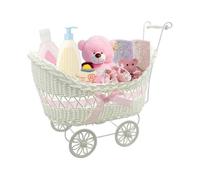 2025 Baby Pram Hamper Wicker Toy Basket with Handles and Wheels Great Gift for Boy & Girl Baby Showers or Newborn Baby Gifts (Pink)