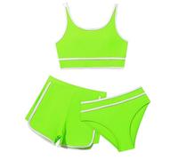 2025 - Bañadores de bikini para niñas pequeñas con pantalones cortos para niños 3 piezas conjuntos de bikini deportivos trajes de baño trajes de baño rojos lunares, verde, 8-9 años