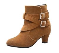 2025 - Botas cortas para mujer de otoño e invierno, con hebilla de cinturón, botas cortas para mujer, zapatos clásicos, Amarillo, 38.5 EU