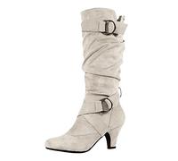 2025 - Botas de comercio exterior para mujer, para otoño e invierno, tacón medio, sin cordones, a la moda, con diseño de girasol, beige, 40 EU