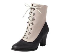 2025 - Botas de comercio exterior para mujer, talla grande, para otoño e invierno, color a juego, con lazo, tacón medio, botas cortas de cuero para mujer, Black, 39 EU
