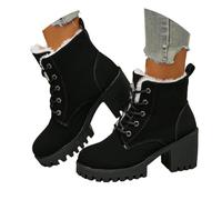 2025 - Botas de invierno de forro polar con suela gruesa 2024 para mujer, comercio exterior, talla grande, con cordones, botines cálidos de tacón medio para mujer, Black, 37.5 EU