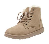 2025 - Botas de piel cortas apiladas con tacón para mujer, botas de snowboard para mujer, beige, 37.5 EU