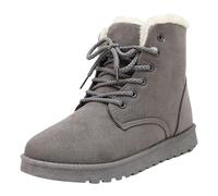 2025 - Botas de piel cortas apiladas con tacón para mujer, botas de snowboard para mujer, gris, 39 EU