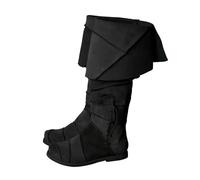 2025 - Botas medievales de media pantorrilla para hombre, tacón bajo, botas altas hasta la rodilla para hombre, cómodas, duraderas, de cuero, estilo vaquero, talla 11 de ancho, Black, 41 1/3 EU
