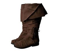 2025 - Botas medievales de media pantorrilla para hombre, tacón bajo, botas altas hasta la rodilla para hombre, cómodas, duraderas, de cuero, estilo vaquero, talla 11 de ancho, Brown, 41 1/3 EU