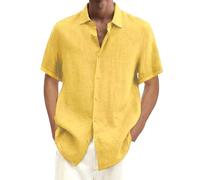 2025 Camisa de Algodón y Lino Hombre Manga Corta Camiseta Casual Color sólido Cuello Solapa Botones Primavera Verano Moda Original T-Shirt Fiesta Suelto Ocio Transpirable Talla Grande Comodidad Tops