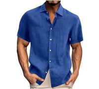 2025 Camisa de Algodón y Lino Hombre Manga Corta Camiseta Casual Color sólido Cuello Solapa Botones Primavera Verano Moda Original T-Shirt Fiesta Suelto Ocio Transpirable Talla Grande Comodidad Tops