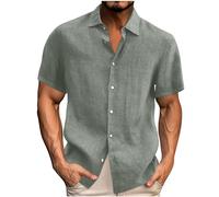 2025 Camisa de Algodón y Lino Hombre Manga Corta Camiseta Casual Color sólido Cuello Solapa Botones Primavera Verano Moda Original T-Shirt Fiesta Suelto Ocio Transpirable Talla Grande Comodidad Tops
